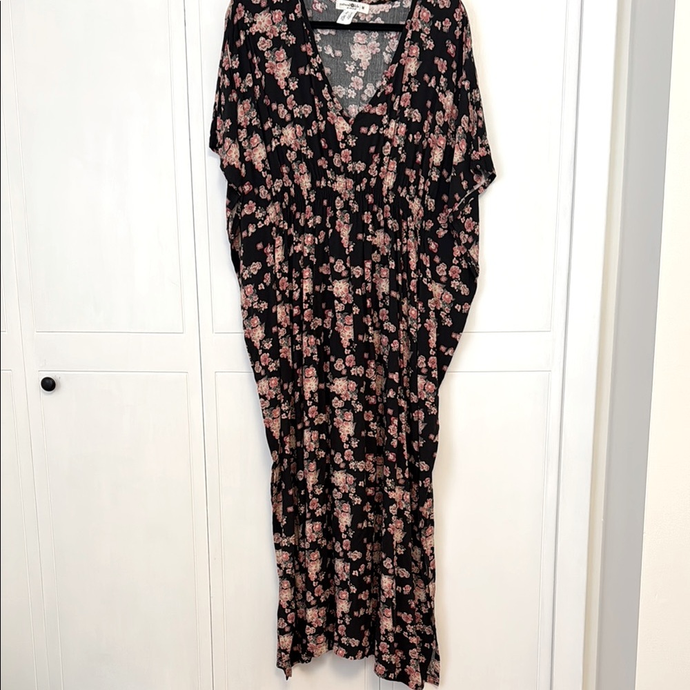 NATURAL LIFE Black and Pink Dolman Sleeve Maxi Dress NWOT